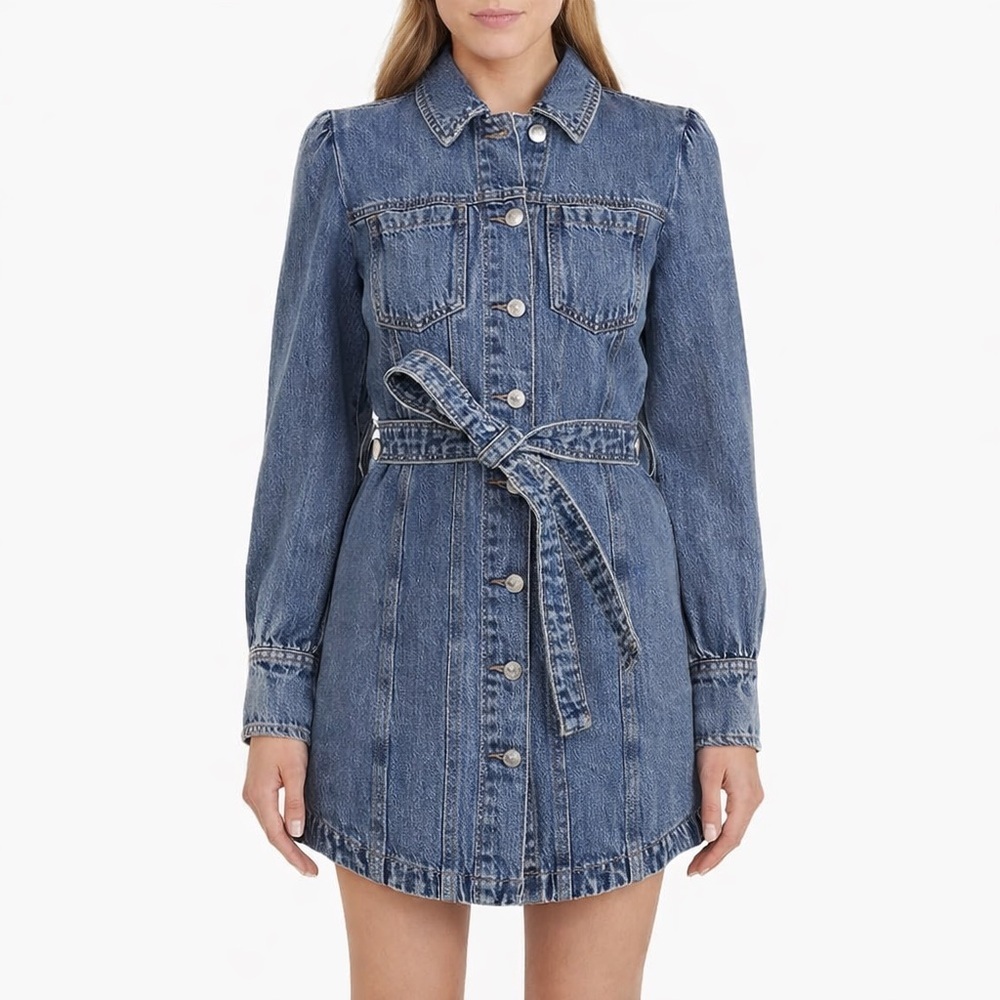 NWT Avec Les Filles Stylish Denim Belted Jacket Dress Denim XS